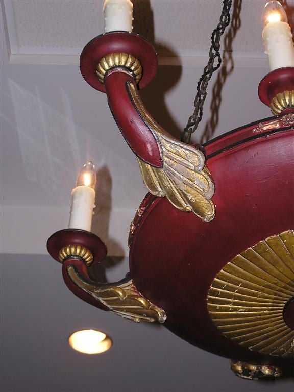 French Painted and Gilt Carved Wood Chandelier. Circa 1820 4