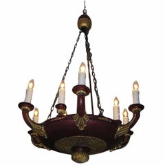 French Painted and Gilt Carved Wood Chandelier. Circa 1820