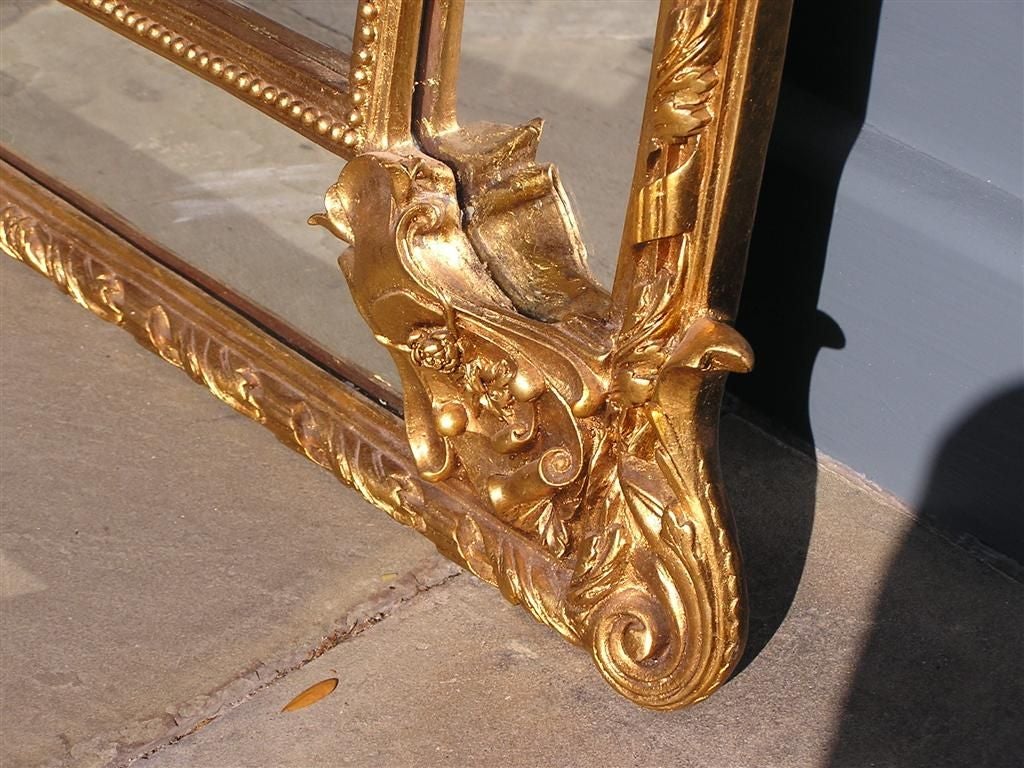 French Carved Wood & Gilt Cherub Acanthus Wall Mirror. Circa 1820. For Sale 4
