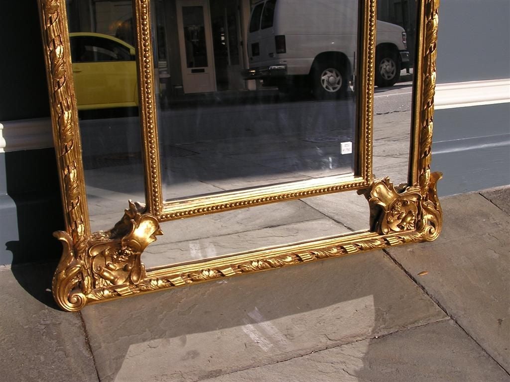 French Carved Wood & Gilt Cherub Acanthus Wall Mirror. Circa 1820. For Sale 1