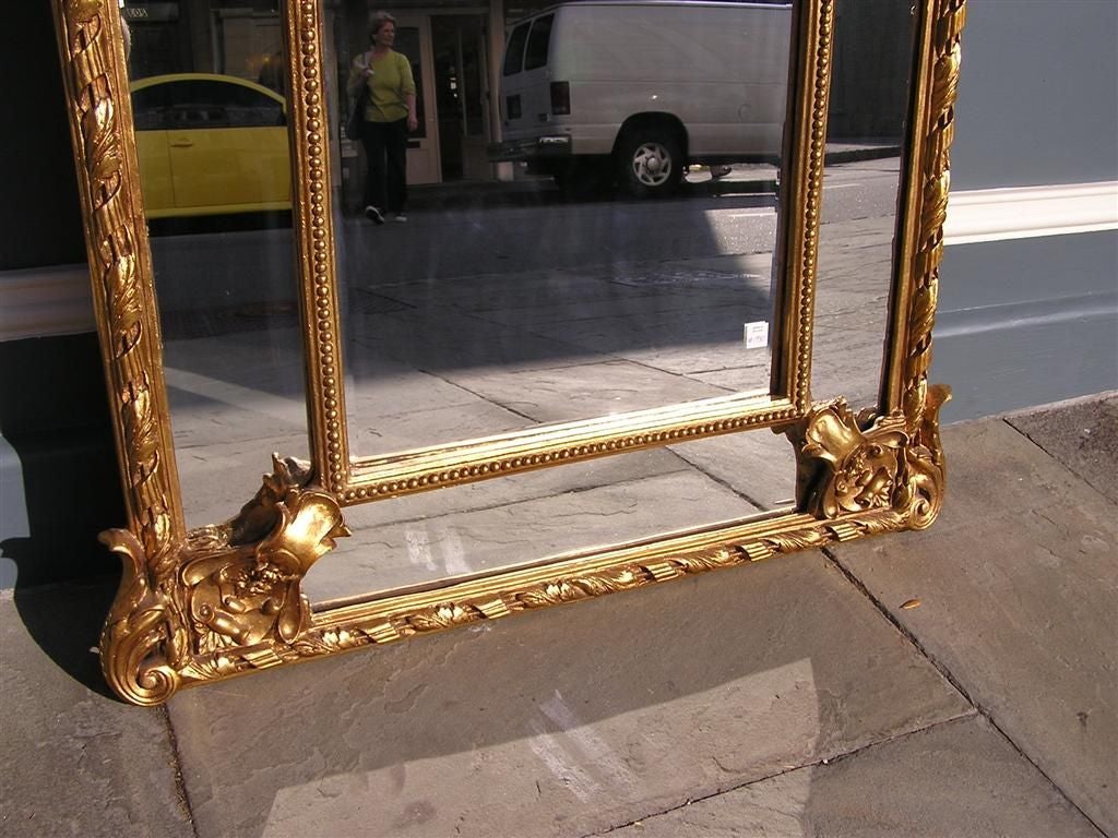 French Carved Wood & Gilt Cherub Acanthus Wall Mirror. Circa 1820. For Sale 2
