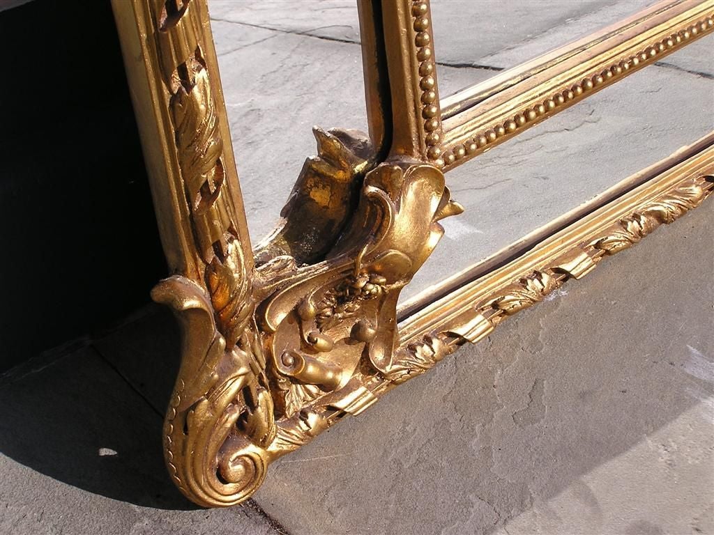 French Carved Wood & Gilt Cherub Acanthus Wall Mirror. Circa 1820. For Sale 3