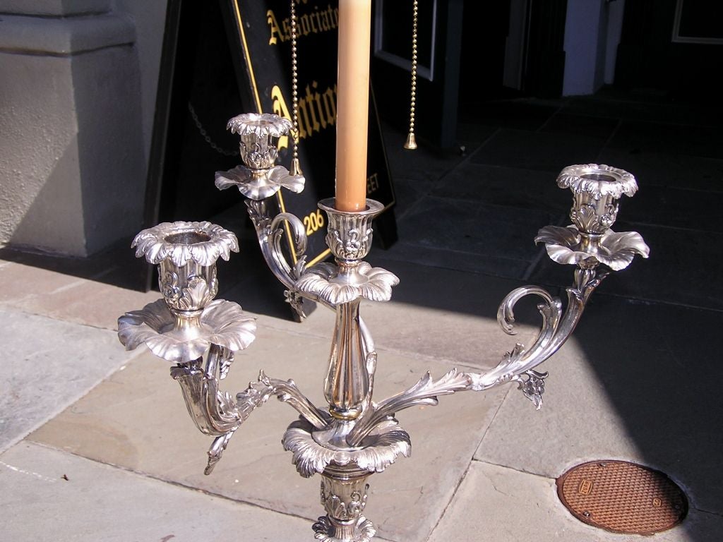 Late 18th Century Pair of English Sheffield Monumental Hand Chased Floral Candelabras. Circa 1780 For Sale