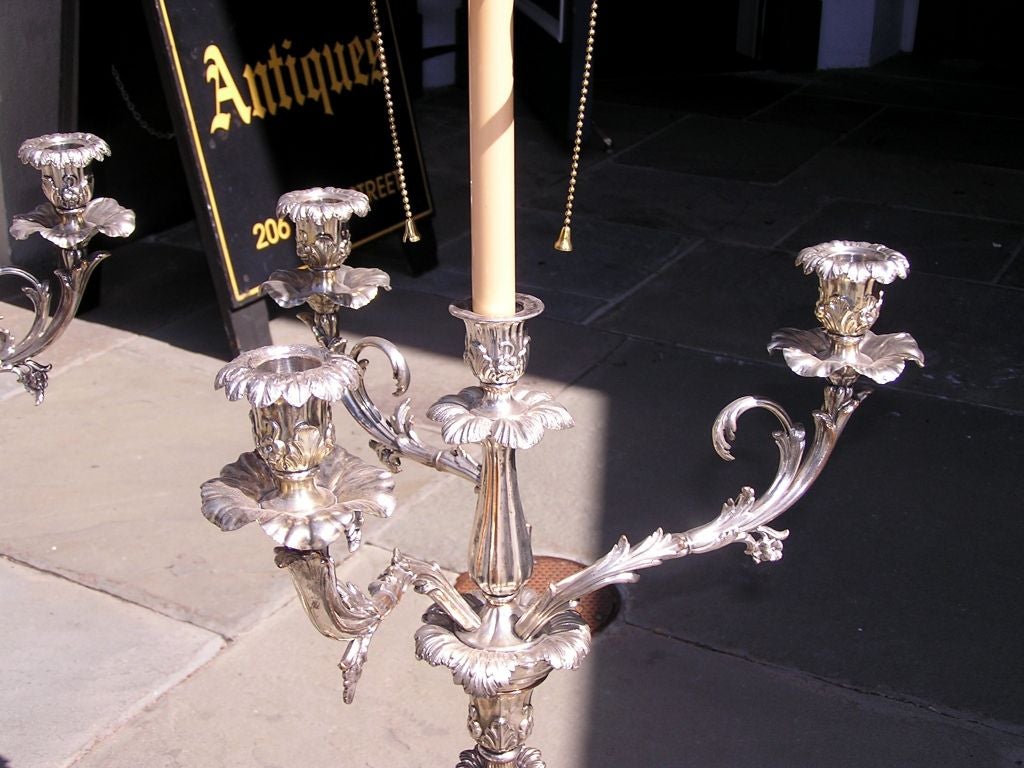 Copper Pair of English Sheffield Monumental Hand Chased Floral Candelabras. Circa 1780 For Sale