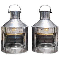 Antique Pair of English Polished Steel Ship Lanterns (Meteorite)