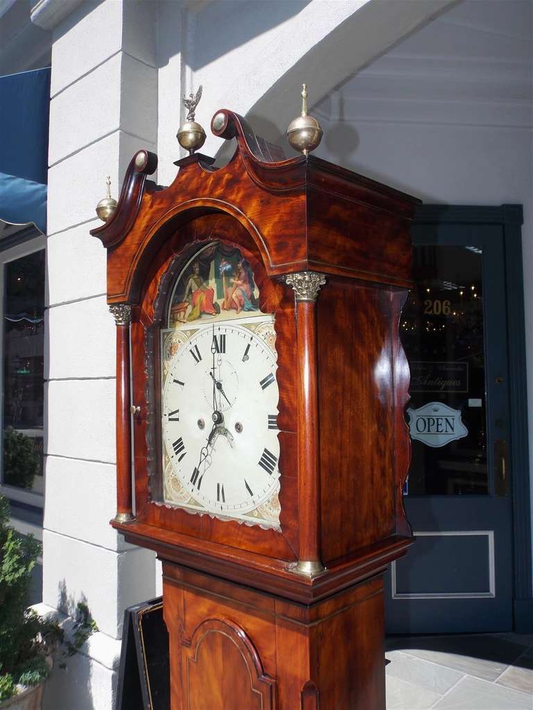 Britannique Horloge Chippendale anglaise à grand boîtier en acajou, vers 1780 en vente