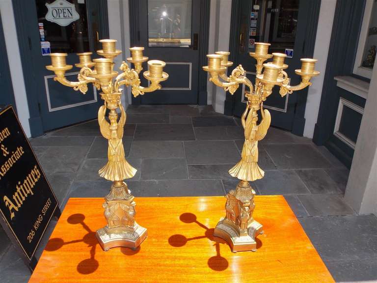 Pair of American Angelic Figural Gilt Bronze Candelabras, Circa 1820 For Sale 4