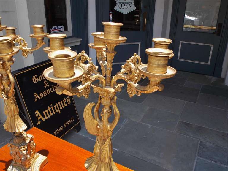 Pair of American Angelic Figural Gilt Bronze Candelabras, Circa 1820 For Sale 5