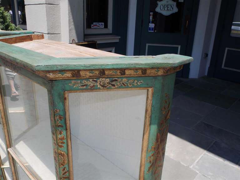 Pair of Italian Painted & Gilt Interior Upholstered Hanging Wall Vitrines C 1850 In Excellent Condition In Charleston, SC