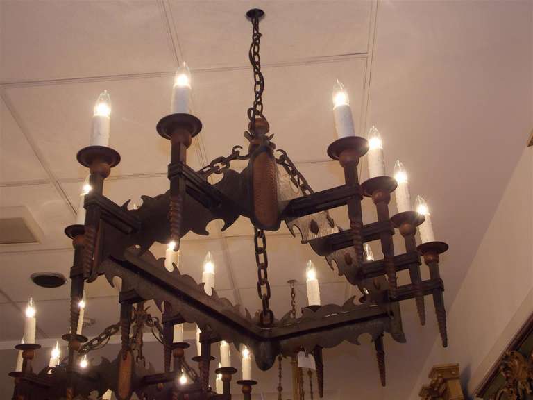 Pair of French Wrought Iron and Gilt Chandeliers, Circa 1820 For Sale 2
