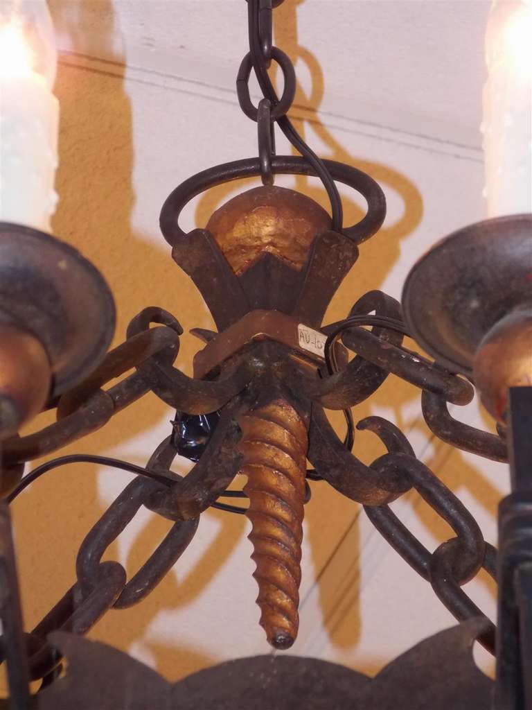 Pair of French Wrought Iron and Gilt Chandeliers, Circa 1820 For Sale 3