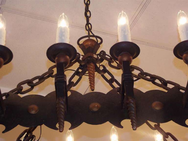 Pair of French Wrought Iron and Gilt Chandeliers, Circa 1820 For Sale 5