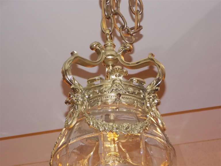 French Brass Hanging Glass Lantern, Circa 1840 For Sale 1