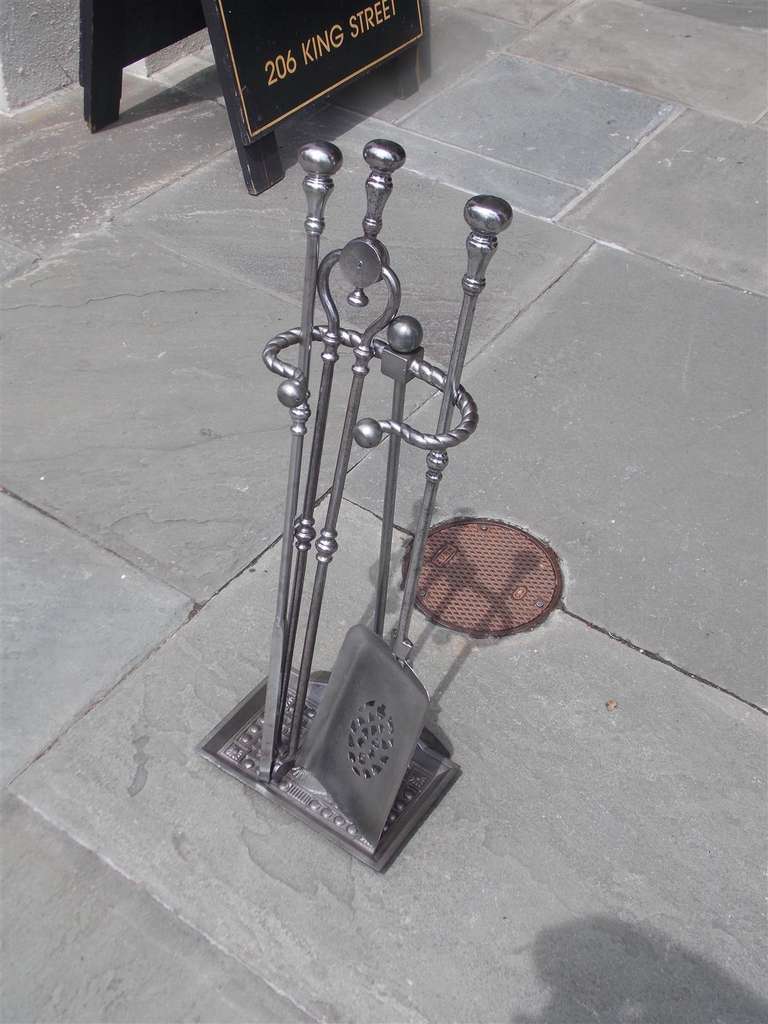 Set of English Polished Steel Tools On Stand.  19th Century In Excellent Condition For Sale In Hollywood, SC