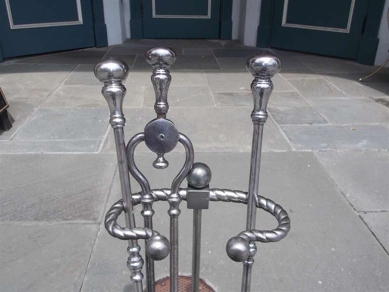 Set of English Polished Steel Tools On Stand.  19th Century For Sale 1