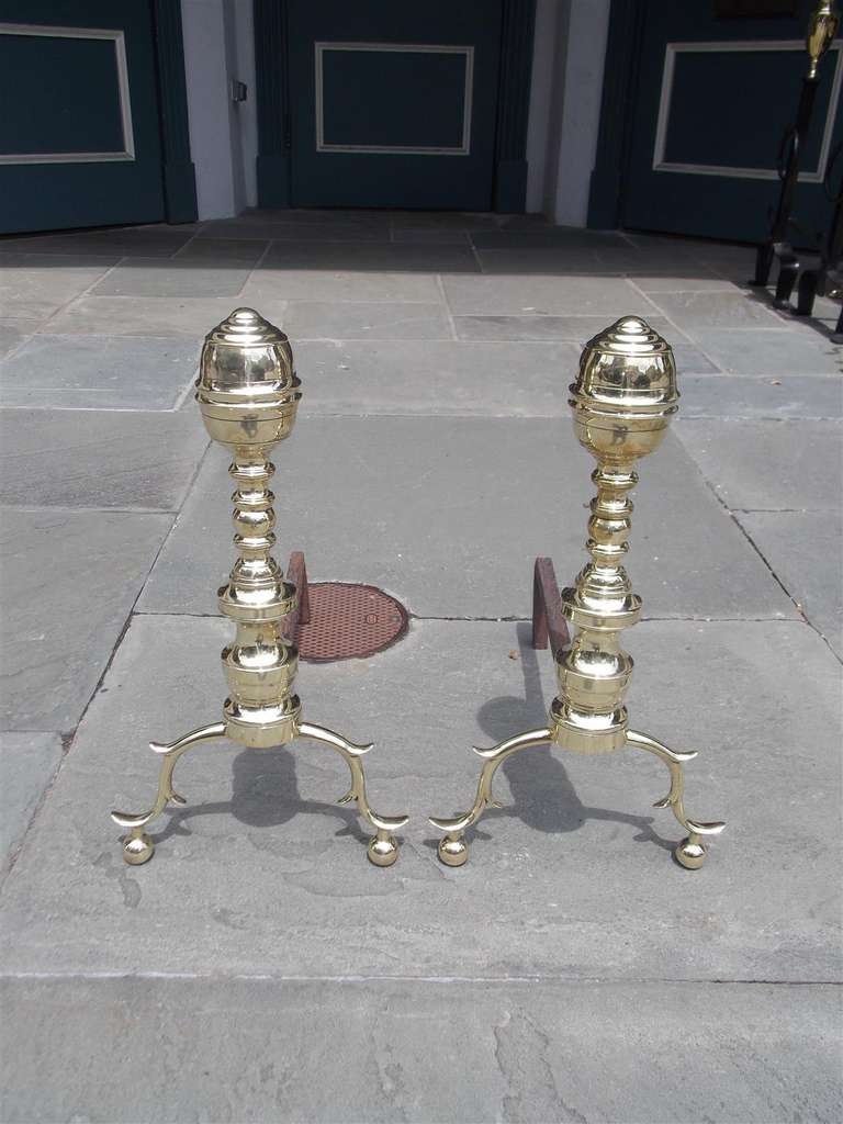 Pair of American Elongated Lemon Top Andirons, New York,  Circa 1800 In Excellent Condition For Sale In Hollywood, SC