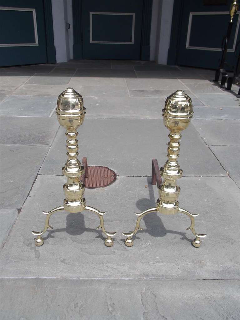 Pair of American Elongated Lemon Top Andirons, New York,  Circa 1800 In Excellent Condition For Sale In Charleston, SC