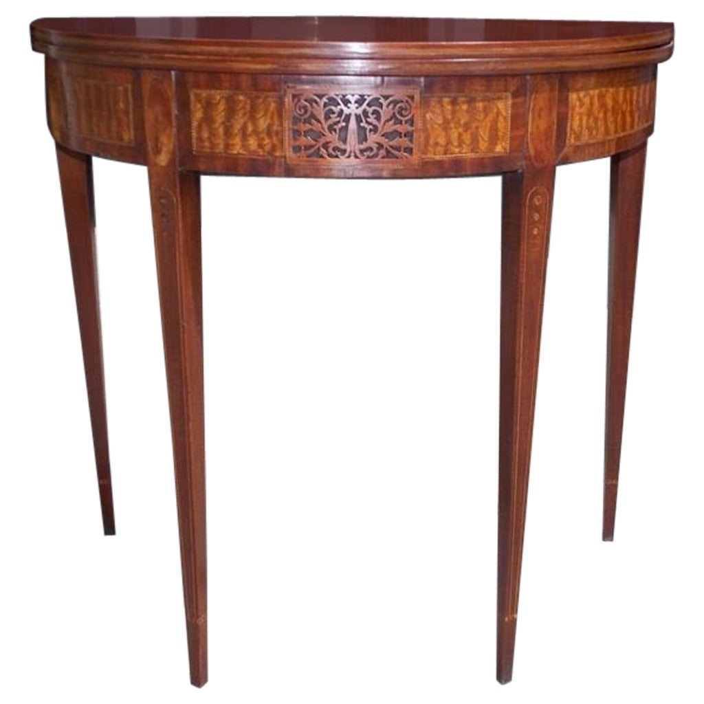 American Hepplewhite Mahogany Demilune Inlaid Game Table, NJ, Circa 1790