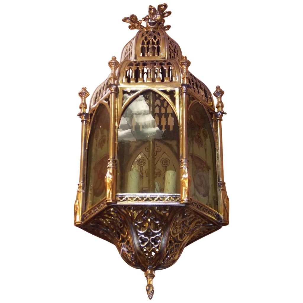 English Brass Royalty Hanging Hall Lantern, Circa 1820 For Sale