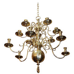 Dutch Colonial Style Two-Tier Brass Bulbous Chandelier, Circa 1825