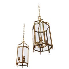 Pair of French Brass Ribbon and Floral Hanging Lanterns, Circa 1820