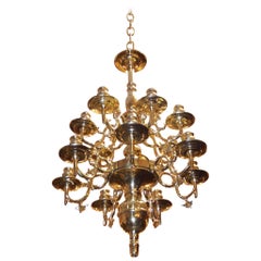 Antique Dutch Colonial Two-Tier Brass Floral Chandelier, Circa 1760