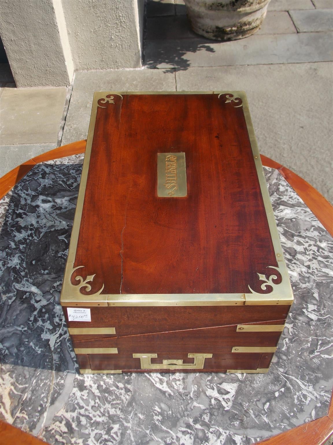 Cast English Mahogany Military Lap Desk with Brass Mounts, Circa 1820