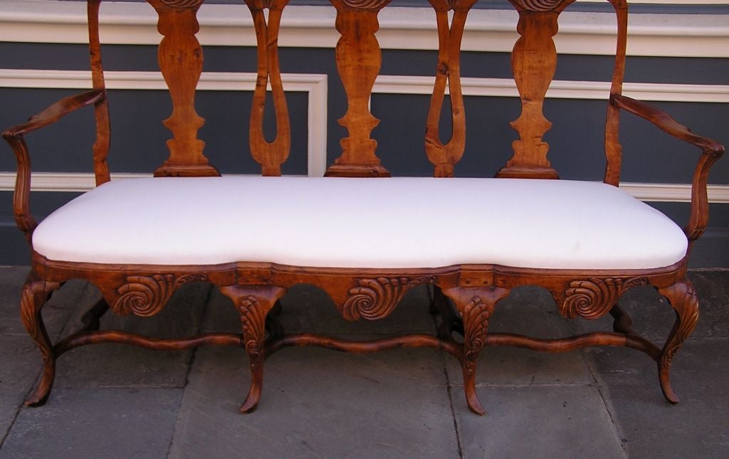 Neoclassical Italian Carved Wood Triple Splat Back Cherry Settee, Circa 1770 For Sale