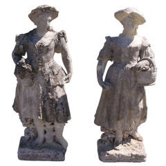 Pair of English Hand Carved Sandstone Figural Garden Statues , Circa 1780 7
