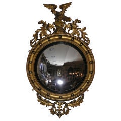 American Gilt Carved Wood Convex Eagle & Acanthus Wall Mirror, Circa 1820