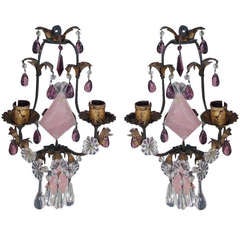 Pair of Venetian Gilt Bronze and Crystal Sconces 11