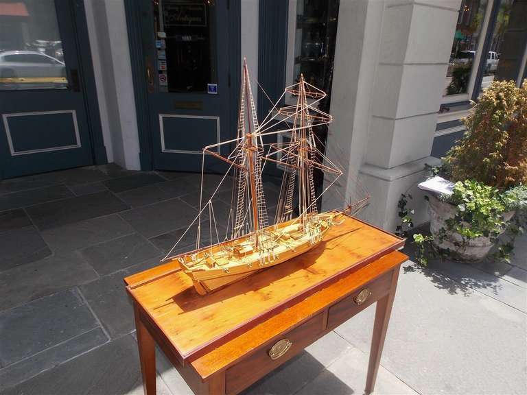 American Frigate Ship Mounted on Pecky Birch Board, Circa 1890 In Excellent Condition In Charleston, SC
