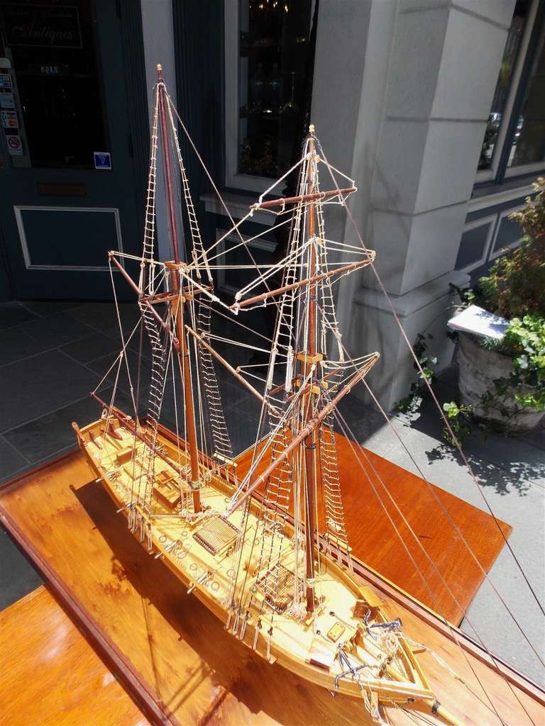 Brass American Frigate Ship Mounted on Pecky Birch Board, Circa 1890