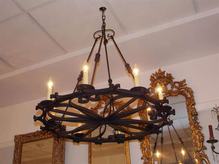 French Wrought Iron Quatrefoil Chandelier, Circa 1850