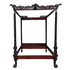 Irish Mahogany Boldly Carved Hairy Paw Tester Bed.  Circa 1760