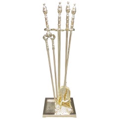 Set of American Brass Fire Tools on Stand, New York, Circa 1840