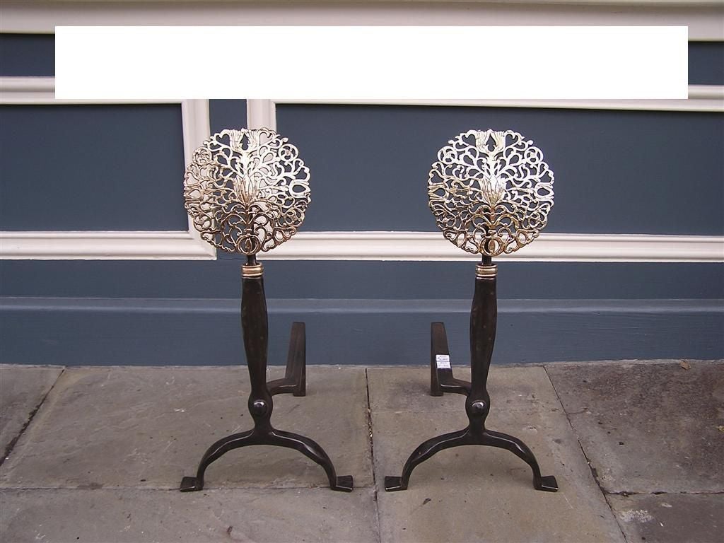 Pair of American Medallion Andirons