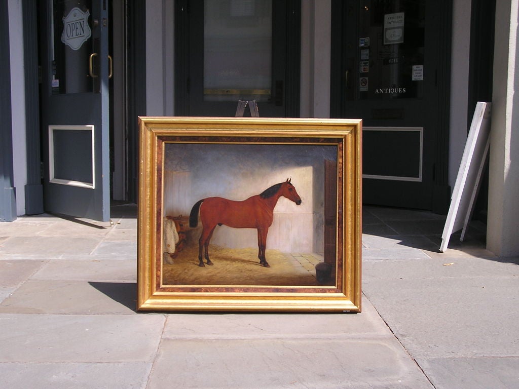 Victorian English Oil on Canvas With Horse In Stable, Circa 1866 For Sale