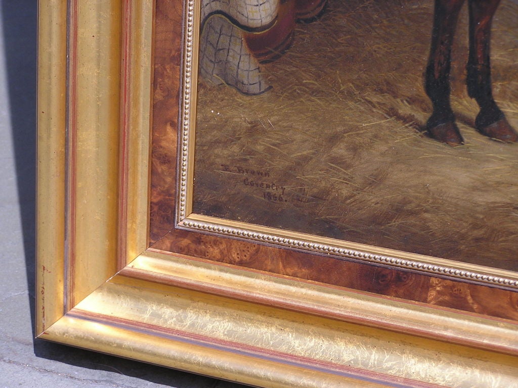 Feuille d'or Huile sur toile anglaise avec un cheval dans une écurie, vers 1866 en vente