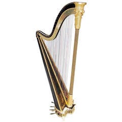 English Gilt Wood & Black Lacquered Harp, Signed Sebastian Erards, Circa 1805