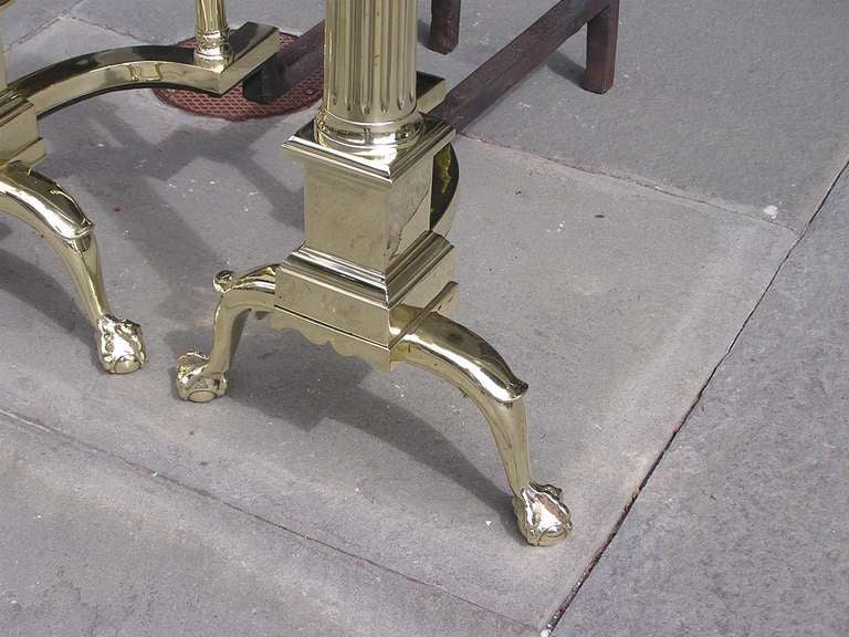Pair of American Brass Ball Top Andirons For Sale 3