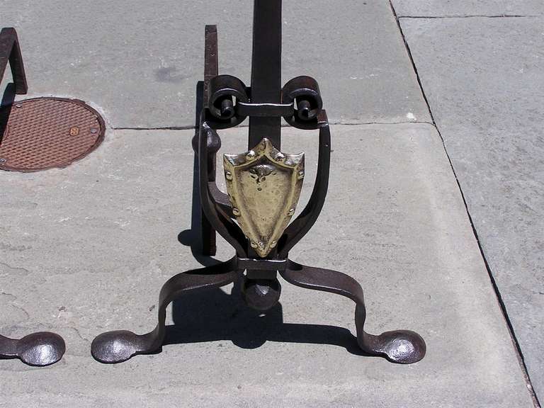 Pair of Italian Brass and Wrought Iron Andirons For Sale 2