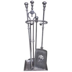Antique Set of English Polished Steel Tools On Stand.  19th Century