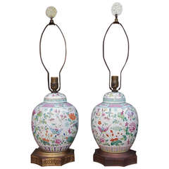 Antique Pair of Japanese Porcelain Ginger Jar Table Lamps, Circa 1840