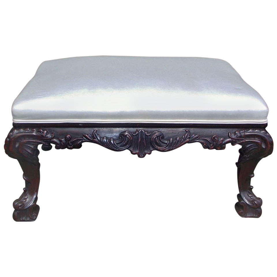 English Chippendale Mahogany Carved Acanthus Ottoman, Circa 1780 For Sale