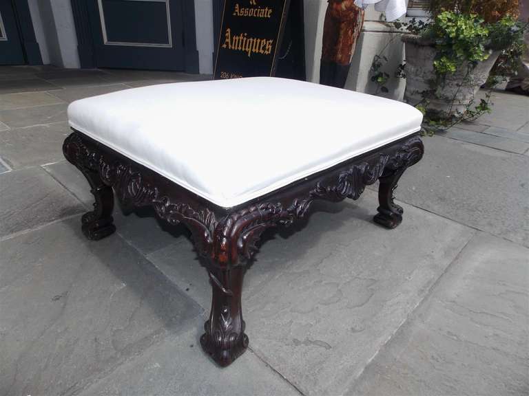 British English Chippendale Mahogany Carved Acanthus Ottoman, Circa 1780 For Sale