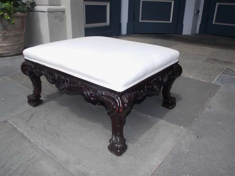 English Chippendale Mahogany Carved Acanthus Ottoman, Circa 1780 For Sale 1