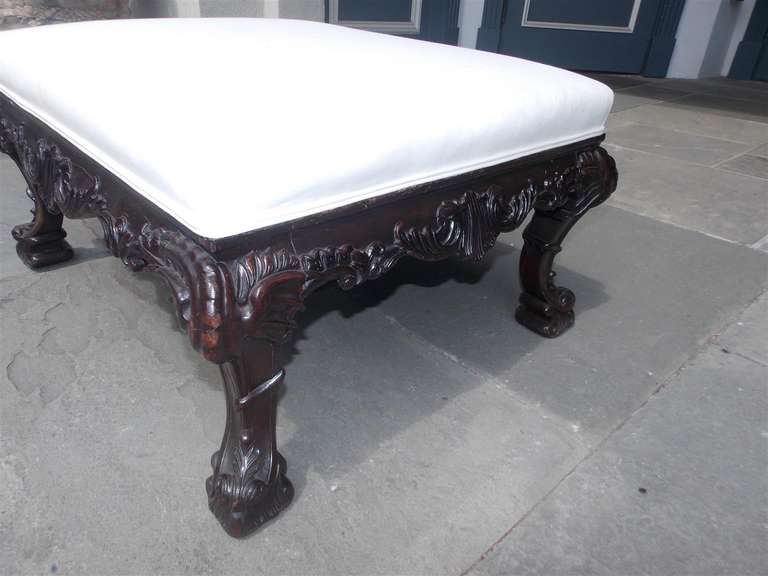 English Chippendale Mahogany Carved Acanthus Ottoman, Circa 1780 For Sale 2