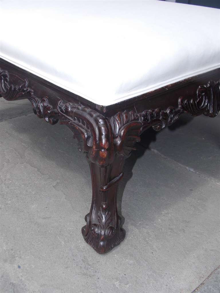 English Chippendale Mahogany Carved Acanthus Ottoman, Circa 1780 For Sale 3