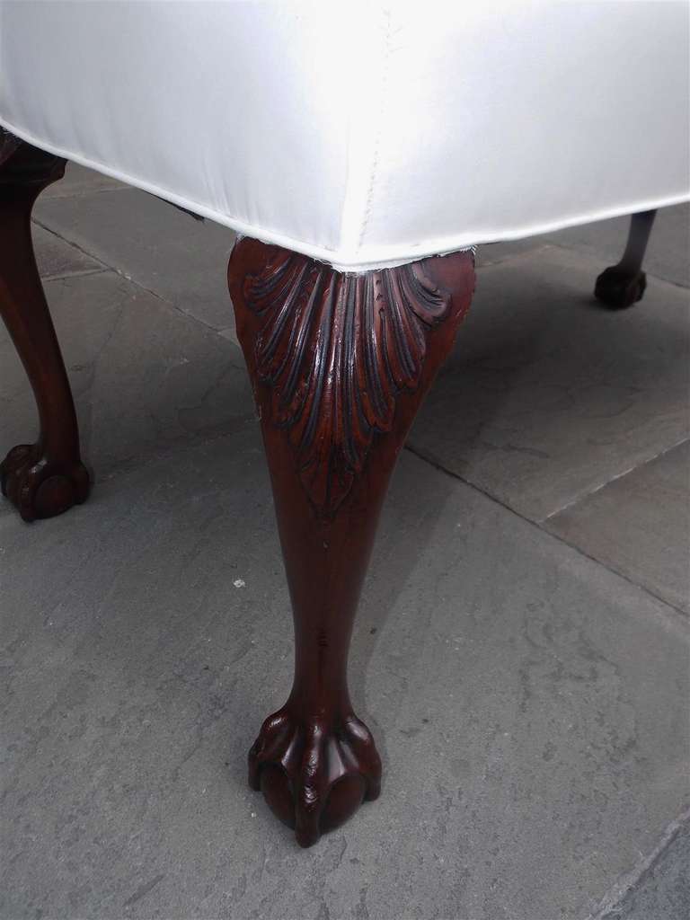 British English Mahogany Upholstered Acanthus Knee Bench. Circa 1840